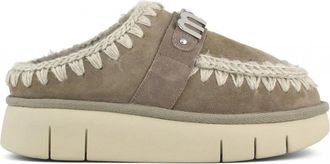 Mou Bounce Clog Metal Logo - Dames - Slip ons - Grijs - 41 EU - Wol - Schoenen