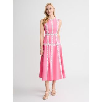 Misook Fit & Flare Cotton Eyelet Trim Maxi Dress in Pink at Nordstrom, Size Xx-Large