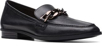 Clarks Womens Sarafyna Iris Dress Loafer, Black Leather 1, 8 Wide