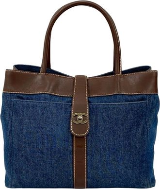 Chanel Blue Brown Leather Denim Tote Bag (Pre-Owned)