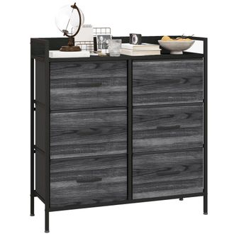 HOMCOM Bedroom Chest of Drawers 6 Drawer Dresser w/ Shelf - Black | TJ Hughes