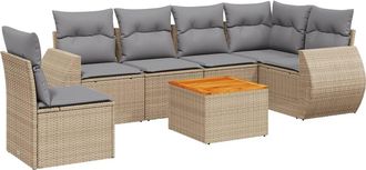 vidaXL Vidaxl - Set Sof&aacute;s De Jard&iacute;n 7 Piezas Y Cojines Rat&aacute;n Sint&eacute;tico Beige