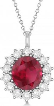 Allurez Oval Ruby and Diamond Pendant Necklace 14k White Gold (5.40ctw)
