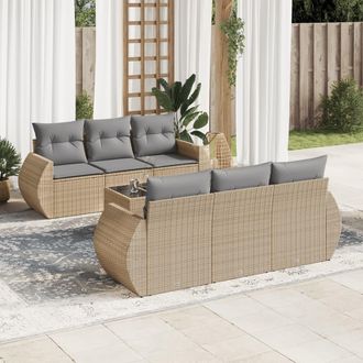 vidaXL Set Sof&aacute;s De Jard&iacute;n 7 Piezas Y Cojines Rat&aacute;n Sint&eacute;tico Beige Vidaxl
