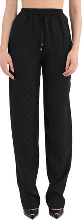 Elisabetta Franchi Satin Jacquard Broek met Elastische Taille - Dames - Sweatpants - Zwart - M - Satijn - Broeken