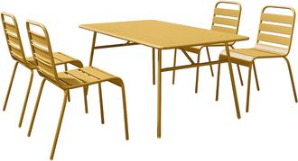 Vente-Unique Mesa y sillas de jard&iacute;n de metal - Mesa An. 160 cm y 4 sillas apilables - Amarillo mostaza - MIRMANDE de MYLIA