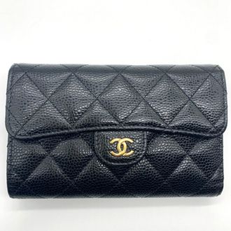 Chanel Black Grained Calfskin Wallet (Tri-Fold) (Pre-Owned)