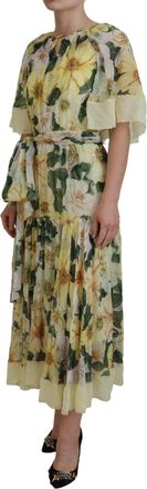 Dolce & Gabbana Womens Multicolor Silk Floral Print Long Maxi Dress