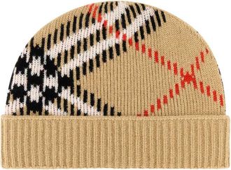Burberry Beige Checks Beanie Cap
