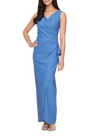Alex Evenings Embellished Side Drape Column Formal Gown in Cornflower at Nordstrom, Size 12