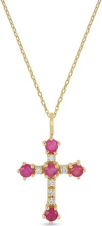Bony Levy 18K Gold El Mar Gemstone & Diamond Cross Pendant Necklace in 18K Yg/diamond/ruby at Nordstrom, Size 18
