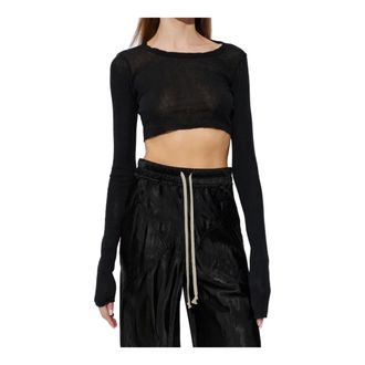 Rick Owens Long Sleeve Tops, female, Black, Size: XS LS Crop T
