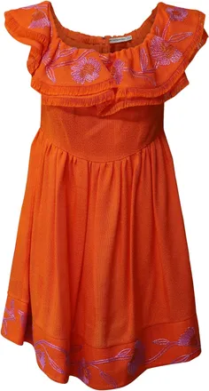 Mary Katrantzou Marietta Off Shoulder Embroidered Mini Dress in Orange Viscose