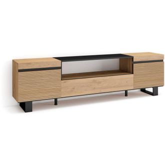 Skraut Home Skraut Home - Mueble Tv, Televisi&oacute;n, Muebles De Sal&oacute;n, Almacenaje, 200x57x35cm, Para Tv Hasta 80, Dise&ntilde;o Industrial, Estilo Moderno, Roble Y Negro