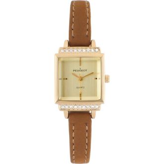 Peugeot Small Face Crystal Bezel Suede Watch- 22MM in Brown at Nordstrom