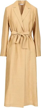 Max Mara Meandro Lange Overjas - Dames - Jas met riem - Geel - M - Linnen - Jassen