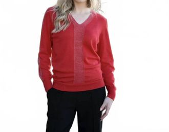 Marble Scotland V-Neck Long Sleeve Sweater In Red