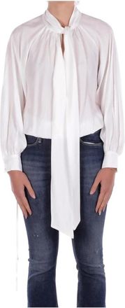 Manila Grace Shirt met Logo op de Rug en Verstelbare Band - Dames - Blouses - Beige - M - Leer - Overhemden