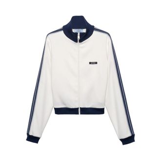 Prada Leather-elbow Patches Striped Sweatshirt