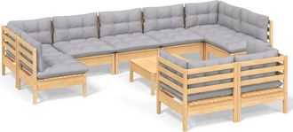 vidaXL Juego De Muebles De Jard&iacute;n 10 Pzas Y Cojines Madera Maciza Pino Vidaxl