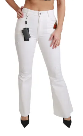 Dolce & Gabbana White Heart Flared Stretch Cotton Womens Pants