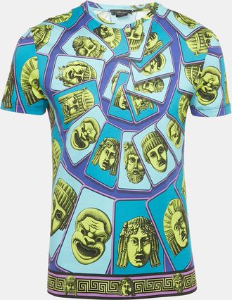 Versace Blue Le Maschere Print Jersey Taylor Fit T-Shirt