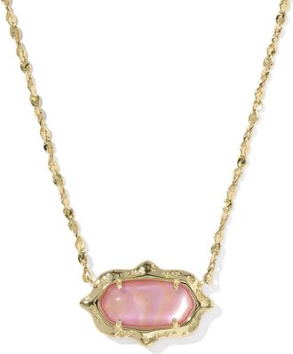 Kendra Scott Womens Elisa Scallop Frame Short Pendant Necklace In Gold / Light Pink Iridescent Abalone