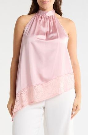 Renee C Sleeveless Lace Trim Satin Asymmetric Top in Pink at Nordstrom Rack, Size 1X