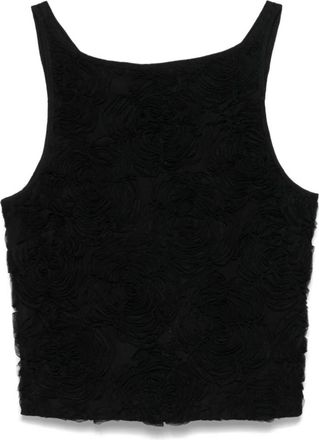 Rotate ROTATE Birger Christensen, Sleeveless Tops, female, Black, Size: L Black Mesh Boatneck Top