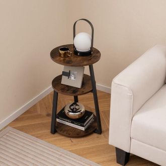 Costway Costway - 2 Mesas Auxiliares Redonda de 3 Niveles, Mesa de Centro Pequeño con Marco de Metal, Mesita de Salón Industrial para Sala de Estar y