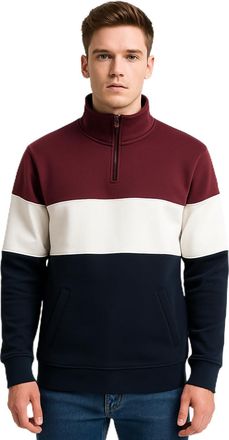 Generic Mens Premium Quarter Zip Sweatshirt - Long Sleeve Pullover Cotton Blend Jumper Sizes S-3XL (UK, Alpha, XXL, Regular, Regular, Burgundy/White/Navy)