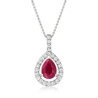 Ross-Simons Ruby and. Diamond Pendant Necklace in 14kt White Gold
