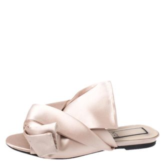 N&deg;21 N21 Beige Satin Knot Flat Mules
