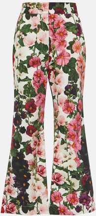 Oscar De La Renta Floral cropped cotton-blend flared pants