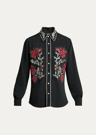 Amiri Mens Flow Crystal-Embellished Floral Dress Shirt
