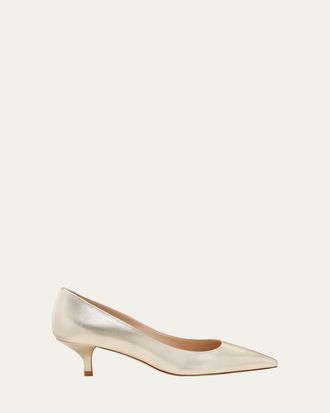 Stuart Weitzman Stuart Metallic Leather Kitten-Heel Pumps