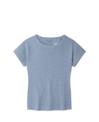 Stio | Womens Essential Ribbed Tee Shirt Short Sleeve, Size Extra Small in Vintage Indigo Heather | Cotton