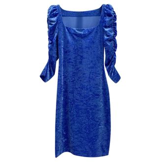 Bespoke French Couture Electric Blue Panne Velvet Dress Size S
