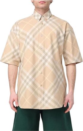 Burberry Overhemden, Heren, Beige, S, Katoen, Geruite katoenen overhemd voor heren