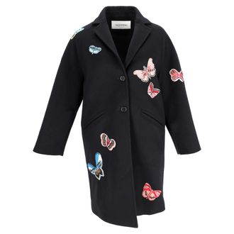Valentino Valentino Vlinderapplicatie Mantel in Zwart Wol