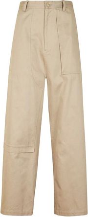 Yohji Yamamoto Broeken, Dames, Bruin, S, Katoen, Beige Katoenen Gabardine Asymmetrische Broek