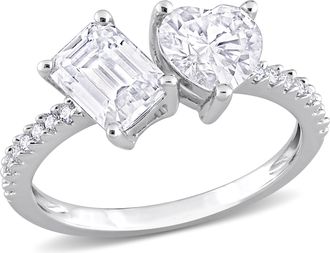 Mimi & Max 2 1/8 CT TGW Octagon Heart-Shape and Created Moissanite 2-Stone Ring in Sterling Silver