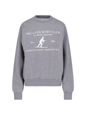 Sporty & Rich Grey Skiing Graphic Cotton-Blend Sweatshirt