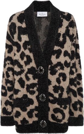 Philipp Plein Lurex Cardigan Leopard - Dames - Vesten - Bruin - M - Wol - Truien & Vesten