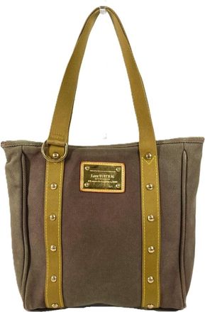 Louis Vuitton Khaki Cotton Shoulder Bag Tote Bag (Pre-Owned)