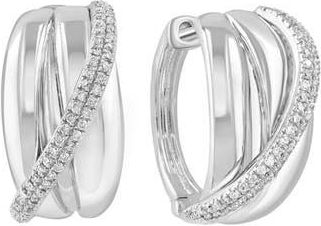 Effy Sterling Silver Pav&eacute; Diamond Huggie Hoop Earrings in White at Nordstrom Rack