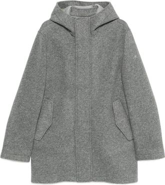 Manuel Ritz Hooded Grey Wool Coat With Flap Pockets And Concealed Closure