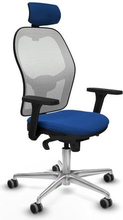 Piqueras y Crespo Piqueras Y Crespo - Jorquera Sincro Malla Blanca Similpiel Azul Brazos 3d Base Aluminio Cabecero 2d Ruedas 65mm Engomada