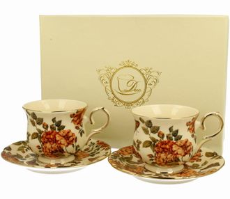 OEM Juego De 2 Tazas Y Platillos Con Dise&ntilde;o De Rosas Herbales