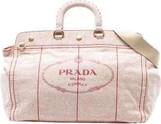 Prada Pre-owned Handbags, female, Pink, Size: ONE SIZE Pre-owned Canvas Handbag